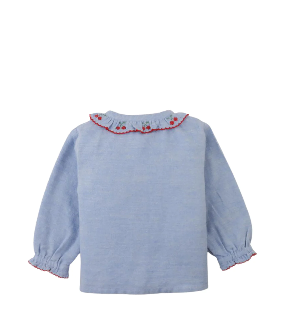 Baby Girl Beryl Collared Blouse With Cherry Cross Stitch - Blue