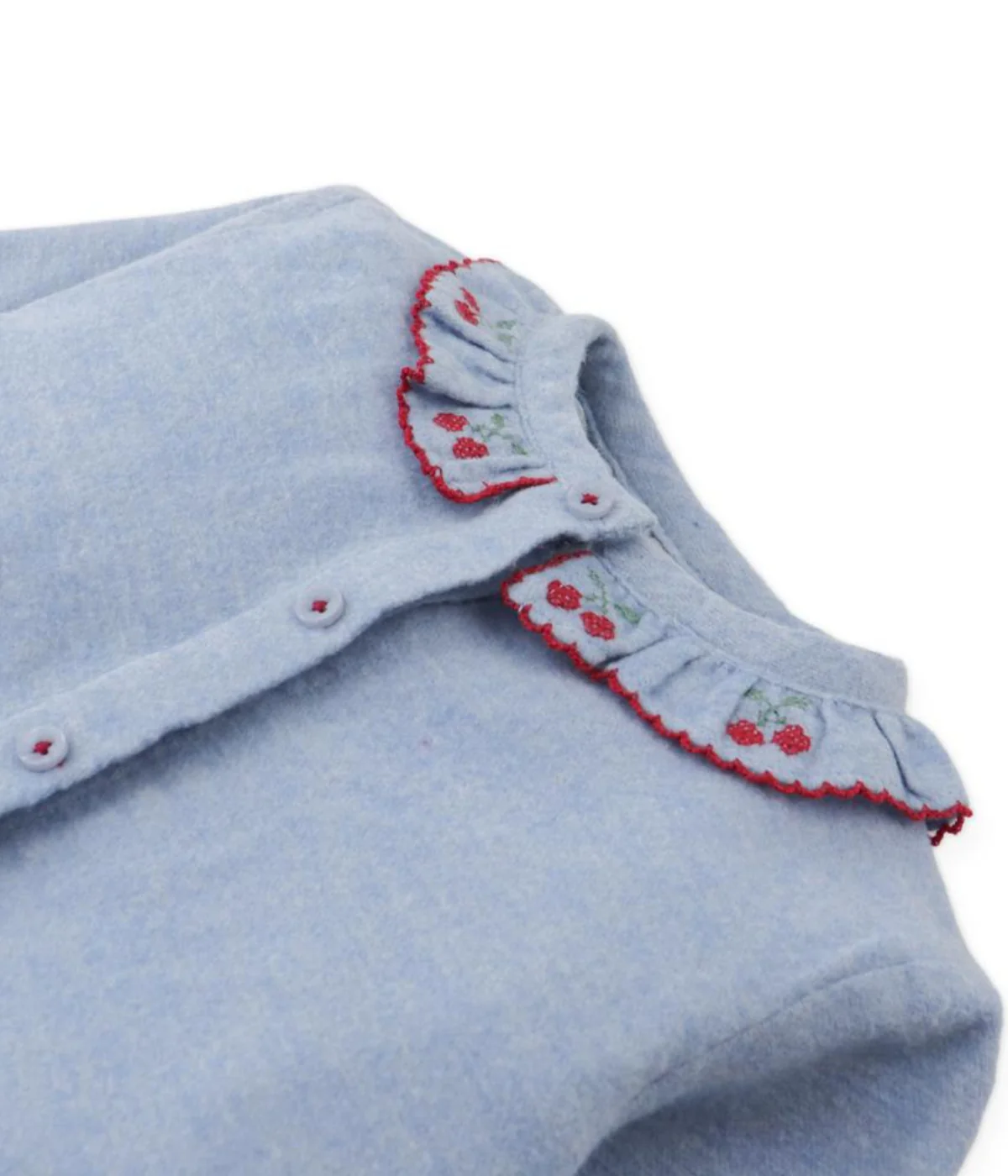 Baby Girl Beryl Collared Blouse With Cherry Cross Stitch - Blue - Image 2