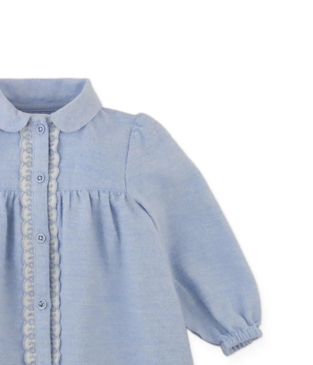 Baby Girl Petunia Chambray Dress With Embroidered Lace Trim - Blue - Image 3