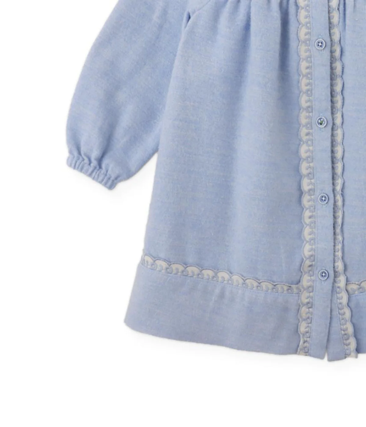 Baby Girl Petunia Chambray Dress With Embroidered Lace Trim - Blue - Image 4