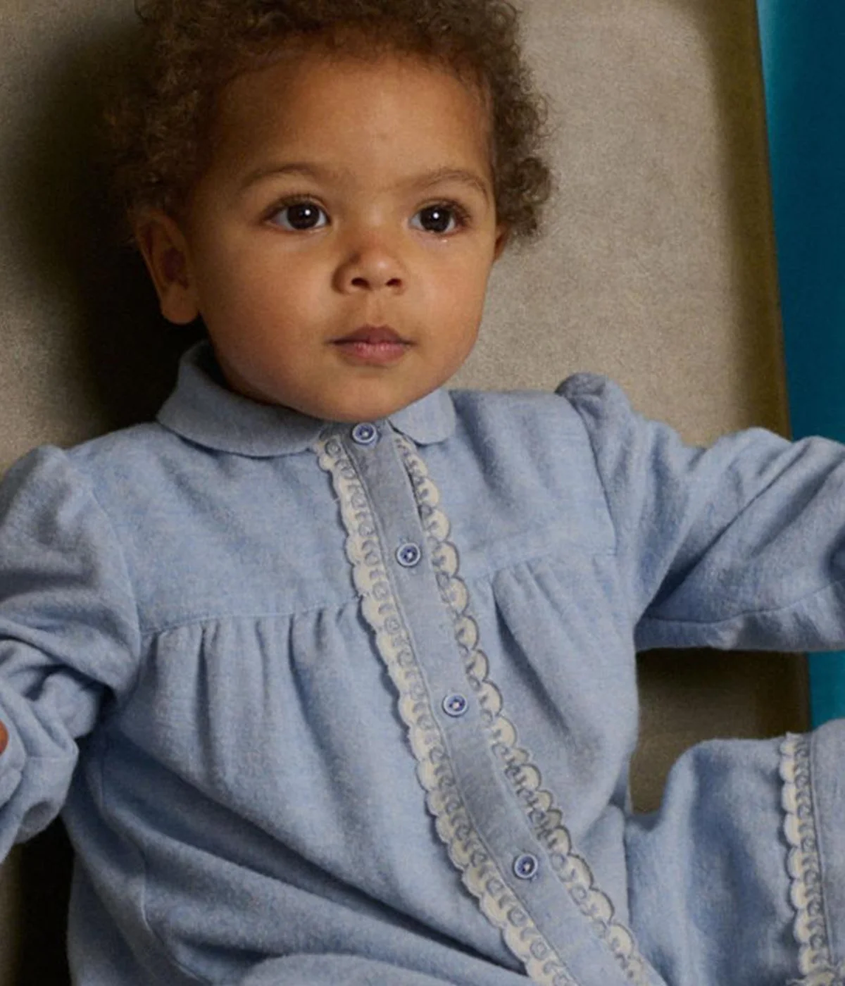 Baby Girl Petunia Chambray Dress With Embroidered Lace Trim - Blue - Image 5