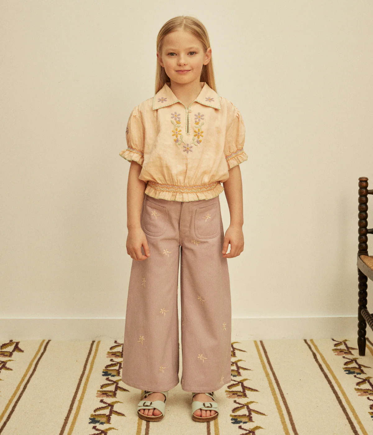 Casey 70's All Over Embroidery Jean - Lilac - Image 4