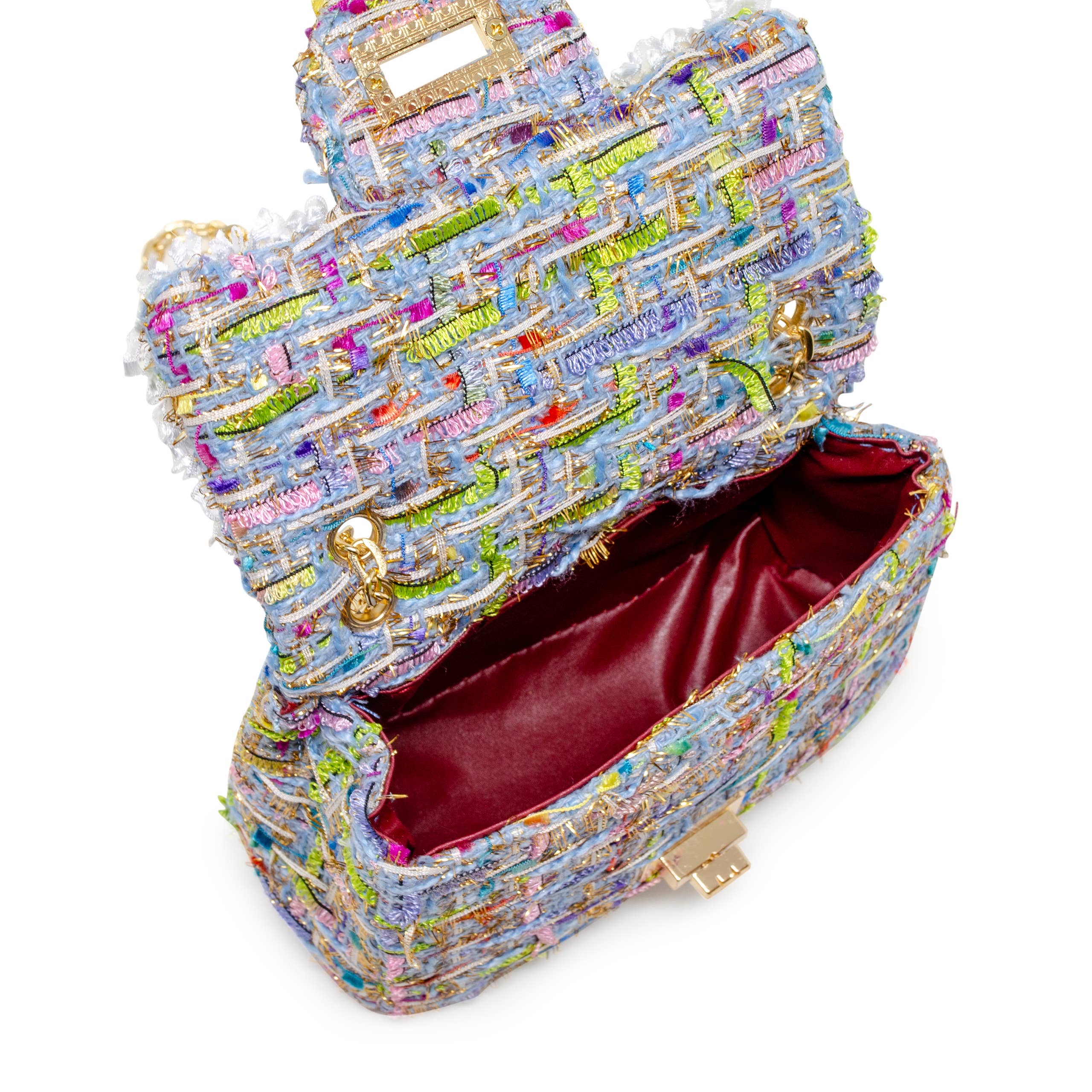 Classic Tweed Handbag with Pearls - Blue - Image 5