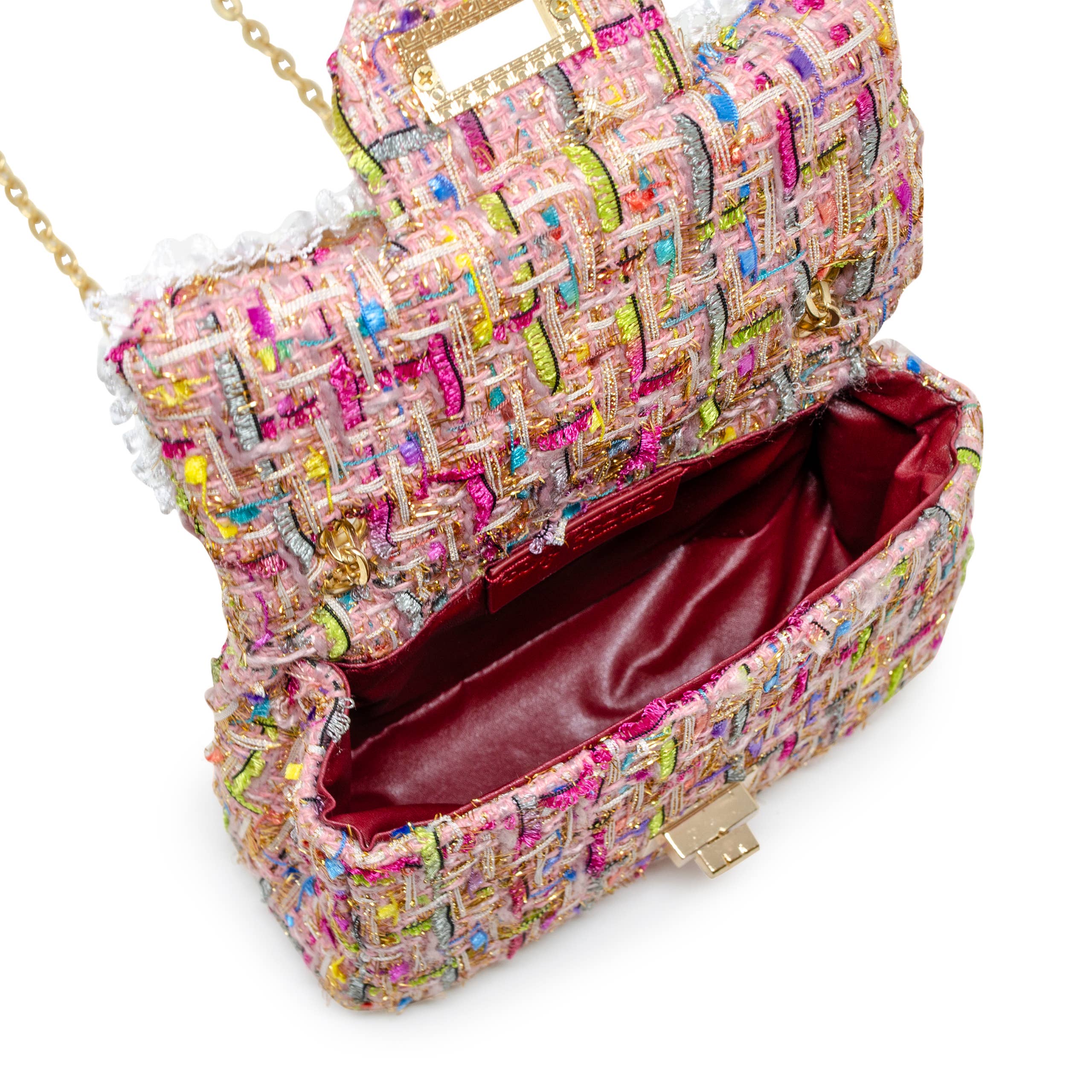 Classic Tweed Handbag With Pearls - Pink - Image 5