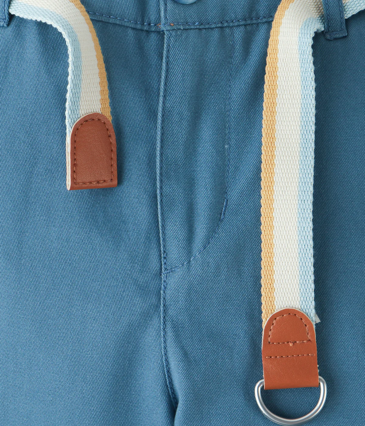 Boy Edward Regular Straight Twill Pants With Striped Canvas Belt - Blue - Image 2