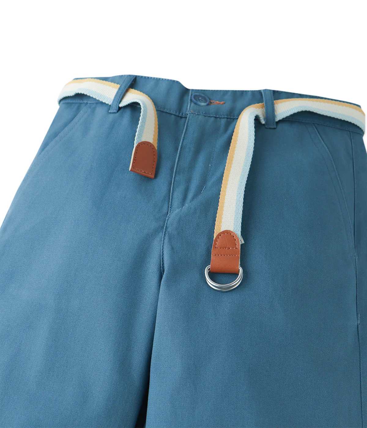Boy Edward Regular Straight Twill Pants With Striped Canvas Belt - Blue - Image 3