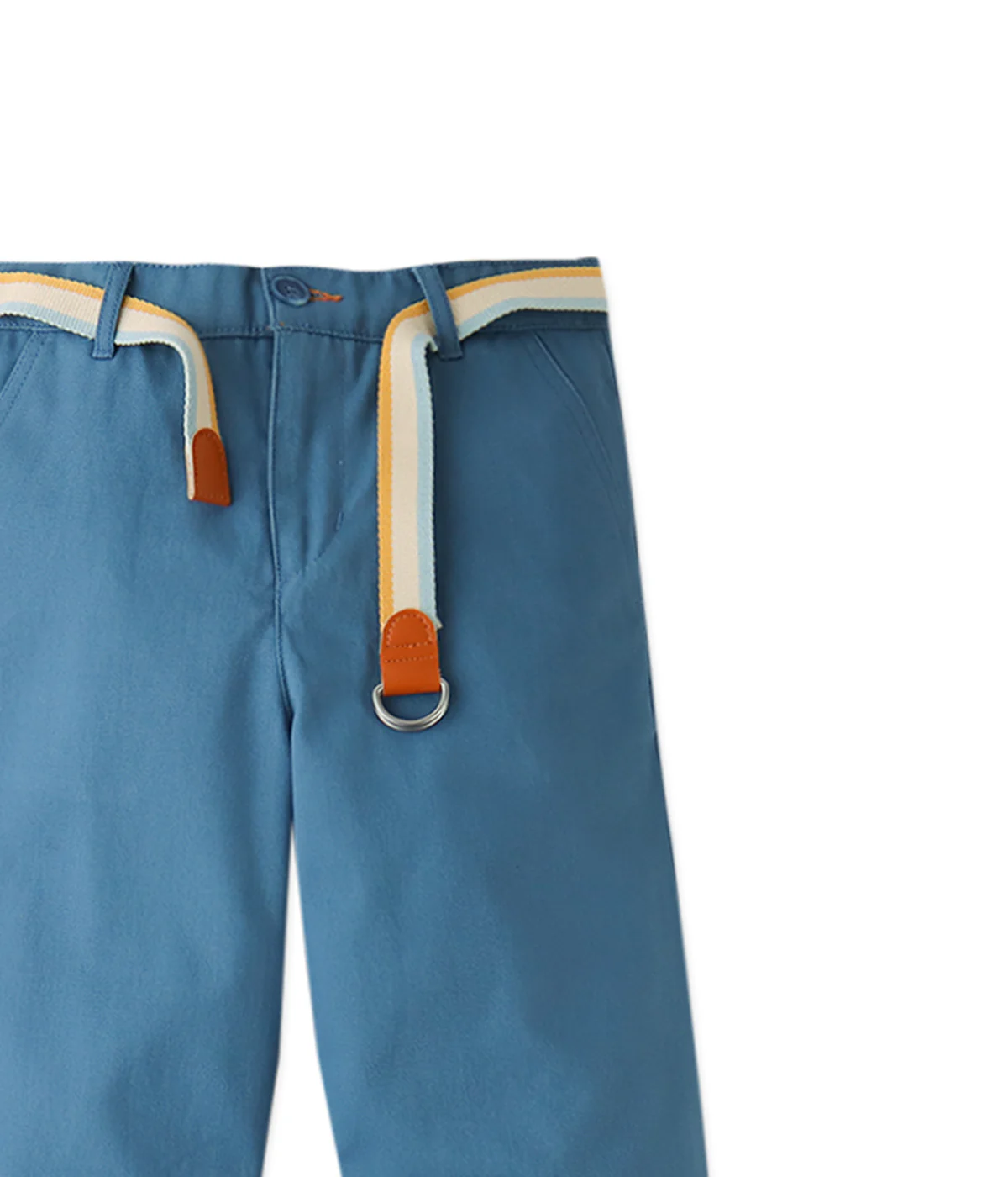 Boy Edward Regular Straight Twill Pants With Striped Canvas Belt - Blue - Image 4
