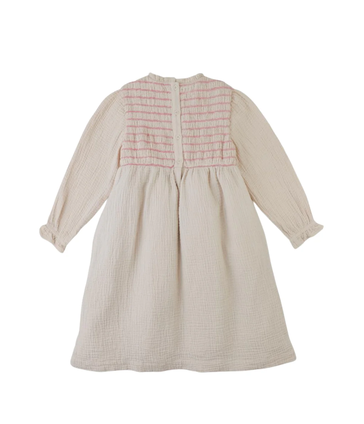 Girl Emmaline Smocked Dress With Cross Stitch Embroidery - Beige - Image 2