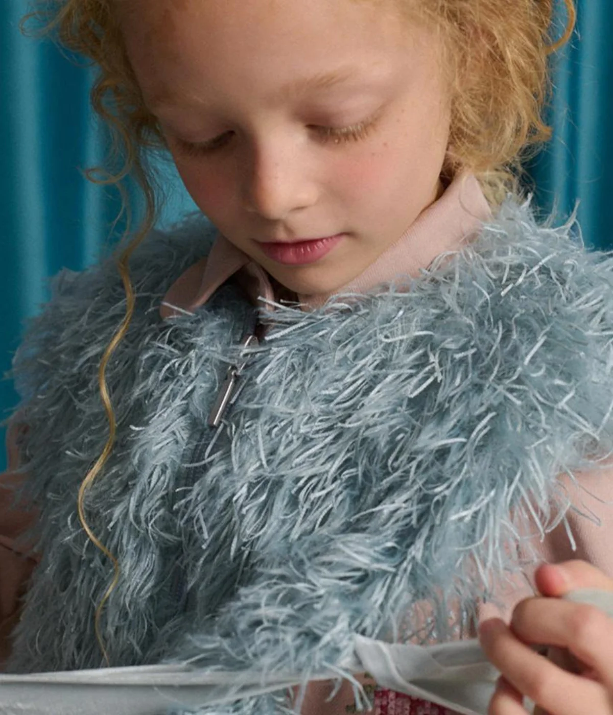 Girl Eudora Faux Fur Zip Vest - Blue - Image 5