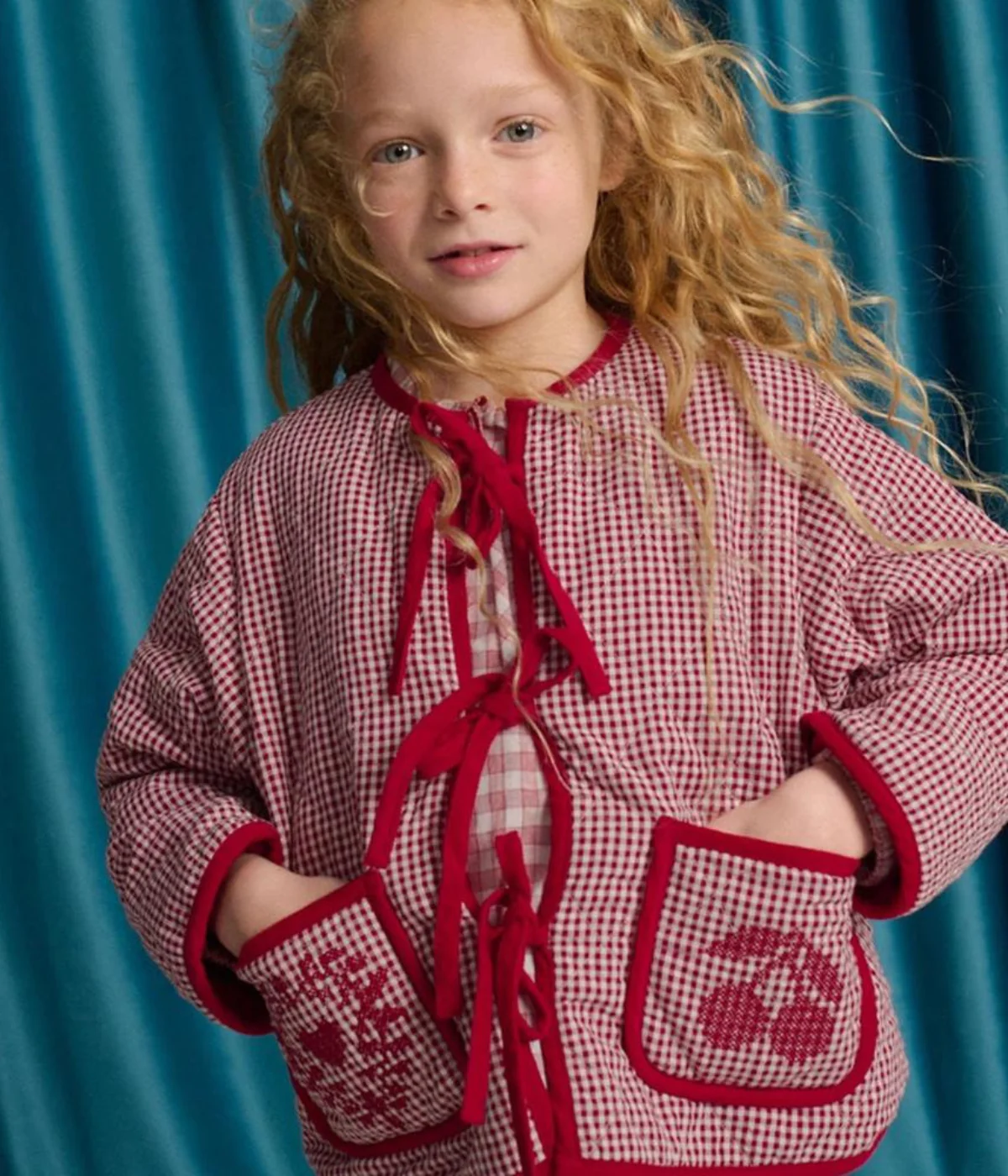 Girl Lavinia Boxy Quilted Coat - Red - Image 5