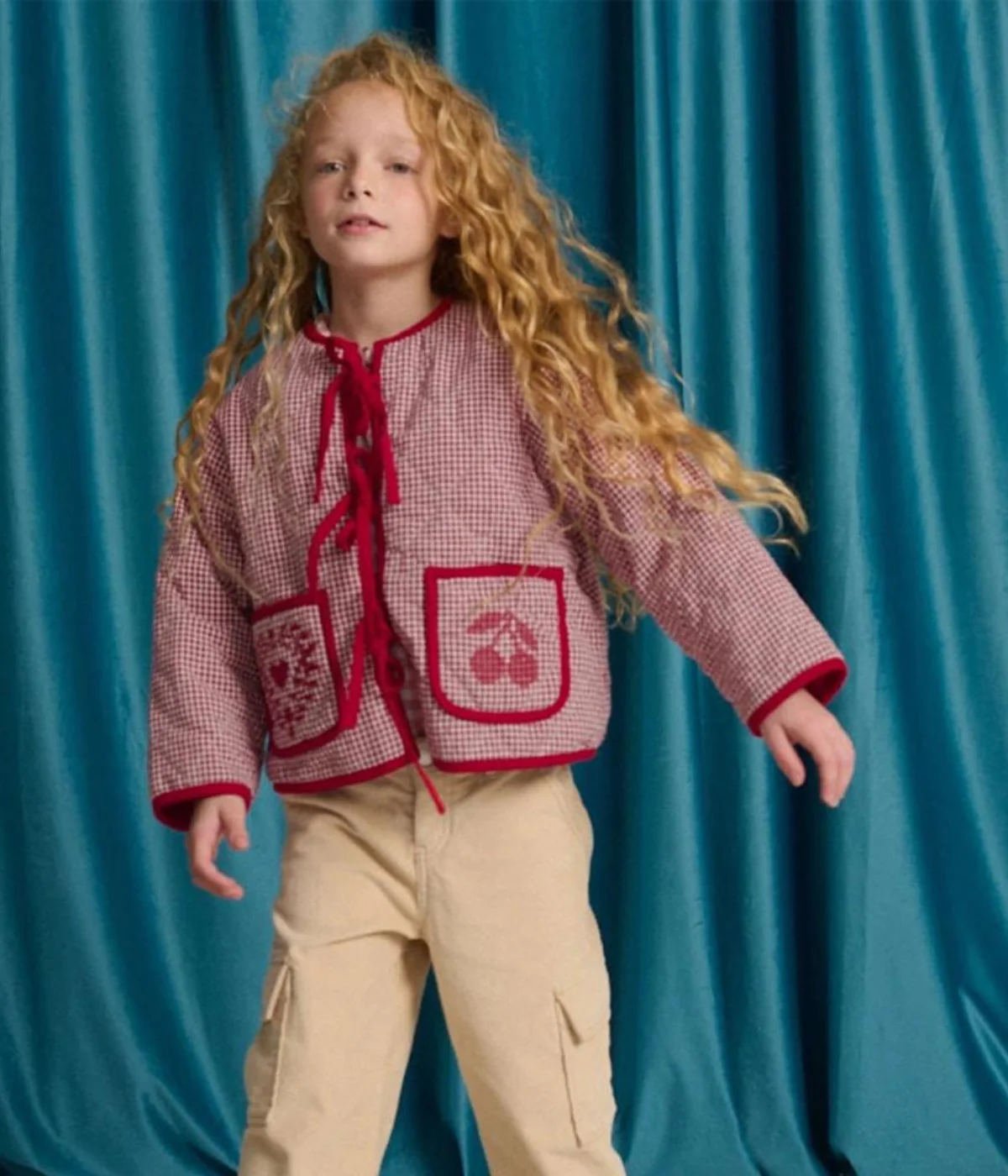 Girl Lavinia Boxy Quilted Coat - Red - Image 6