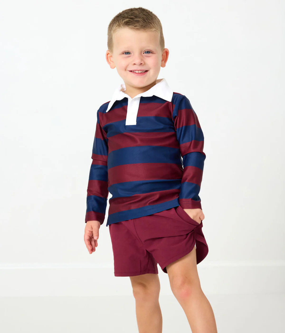 Long Sleeve Rugby Polo Shirt - Maroon/Navy Stripe - Image 3