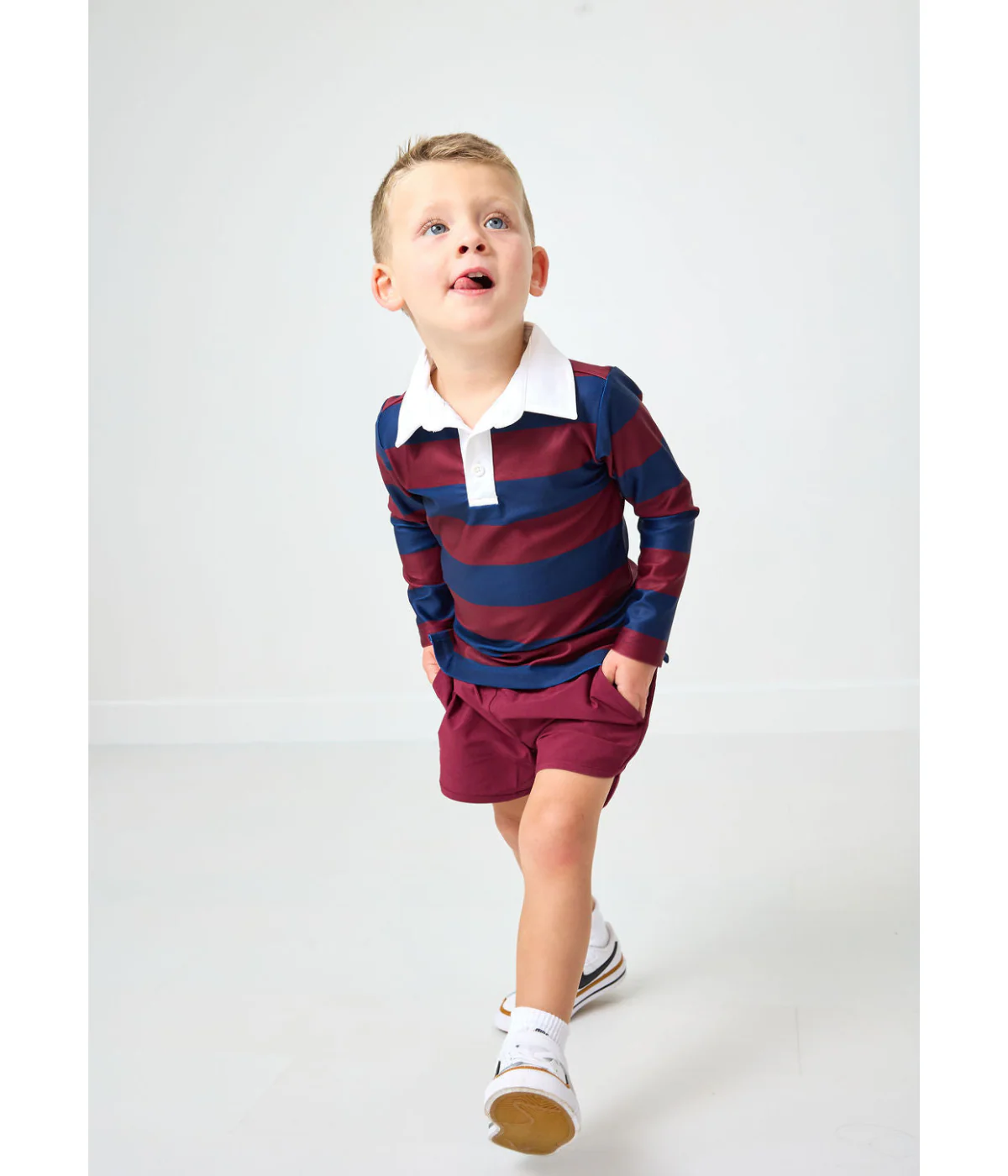Long Sleeve Rugby Polo Shirt - Maroon/Navy Stripe - Image 4