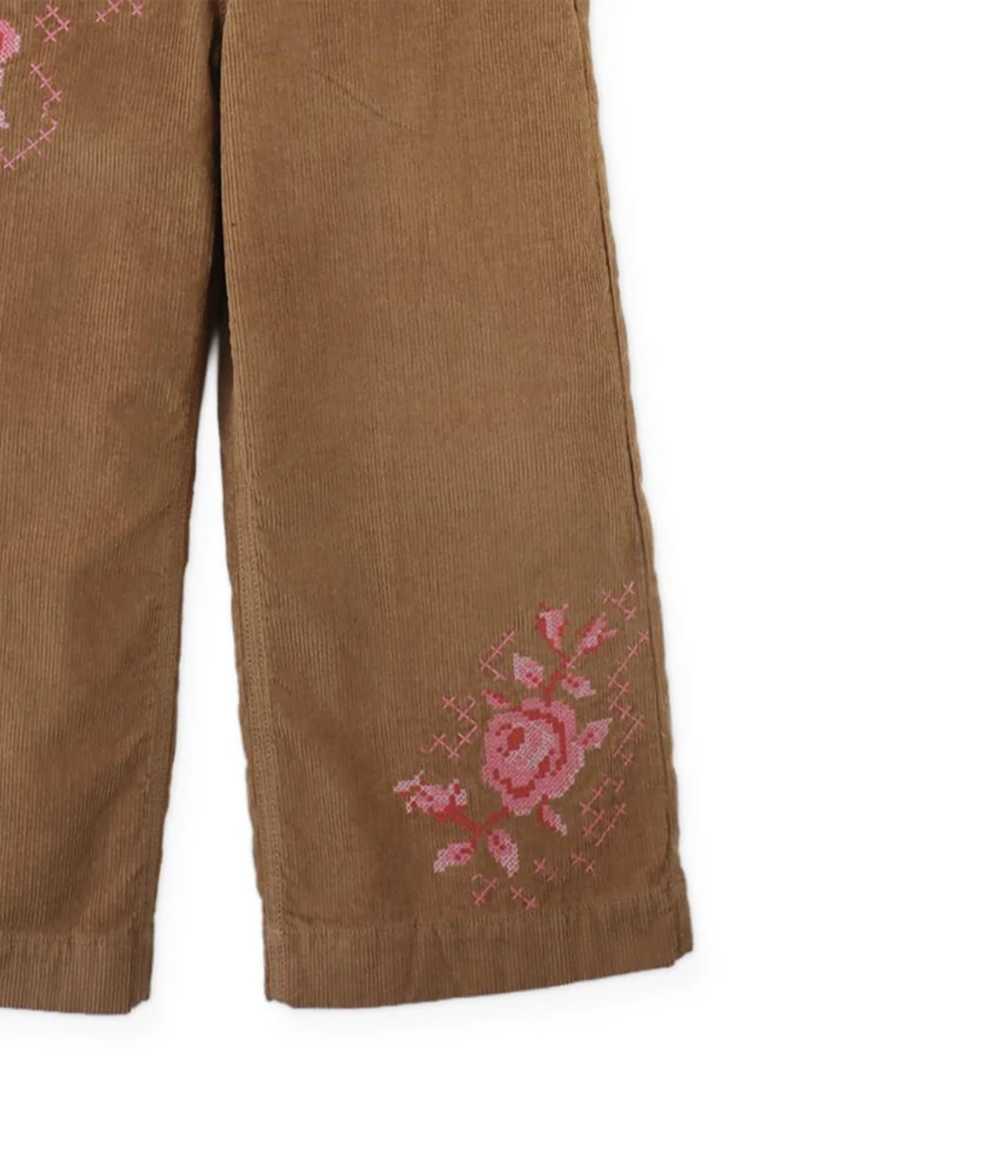 Girl Loreine Wide Leg Corduroy Pants With Rose Details - Brown - Image 5