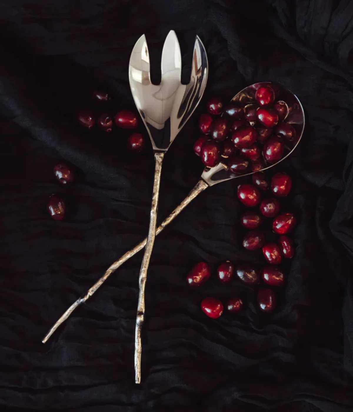Olive Branch Serving Spoon Set - Brass + Stainless - Image 3