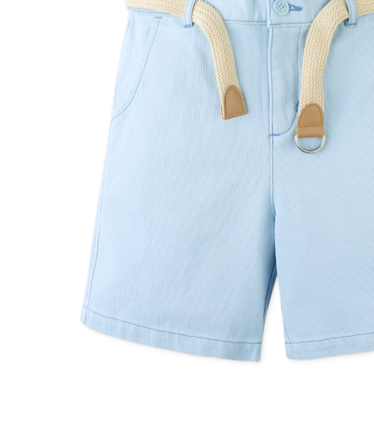 Boy Sam Regular Fit Bedford Cord Shorts With Braided Cotton Belt - Blue - Image 2