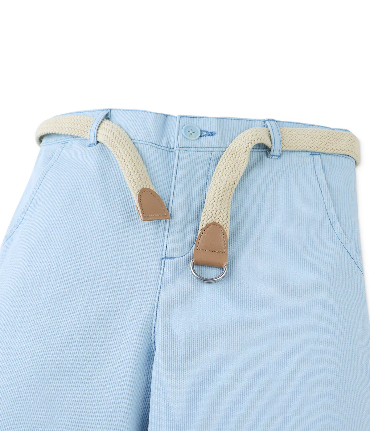 Boy Sam Regular Fit Bedford Cord Shorts With Braided Cotton Belt - Blue - Image 3