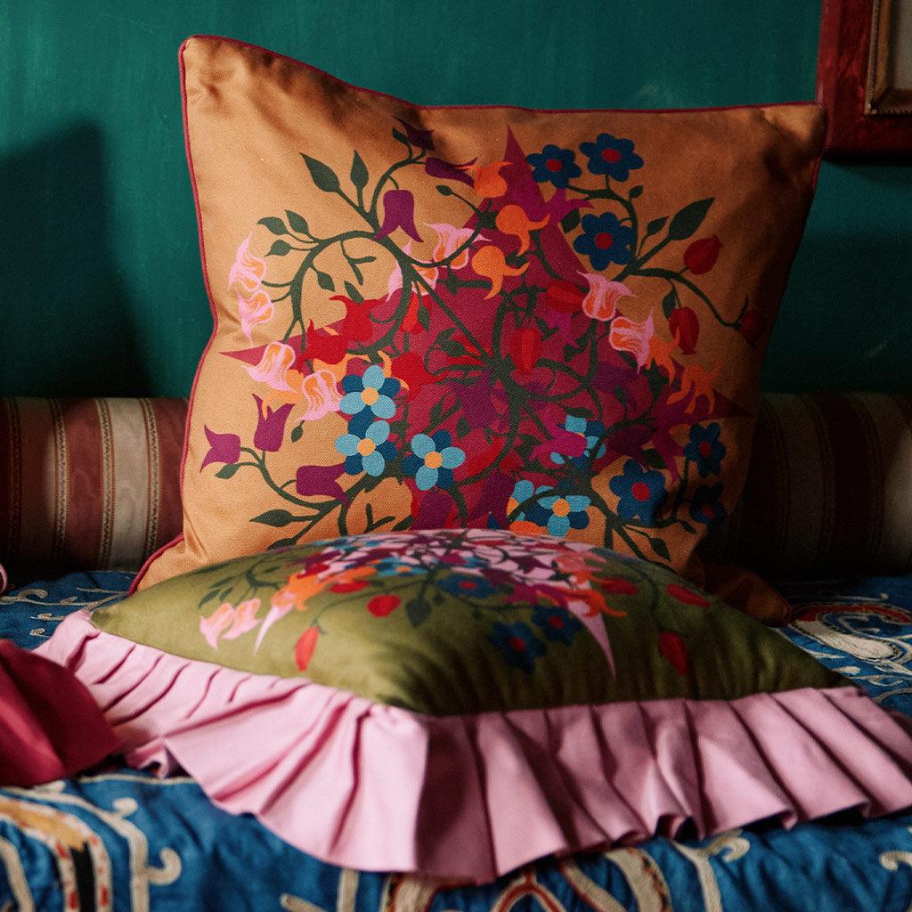 Square Pillow Cover Blumen Orange - Image 2